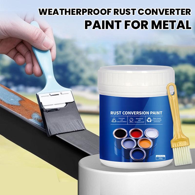 Arenzza weatherproof rust converter paint for metal, shown in a container with a metal surface, suitable for toys, kids, and gifts.