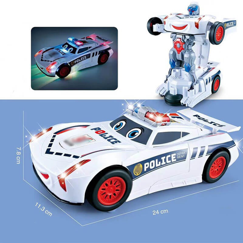 Arenzza electric universal deformation police toy car for kids, featuring a colorful, adjustable police vehicle toy with lights and details.