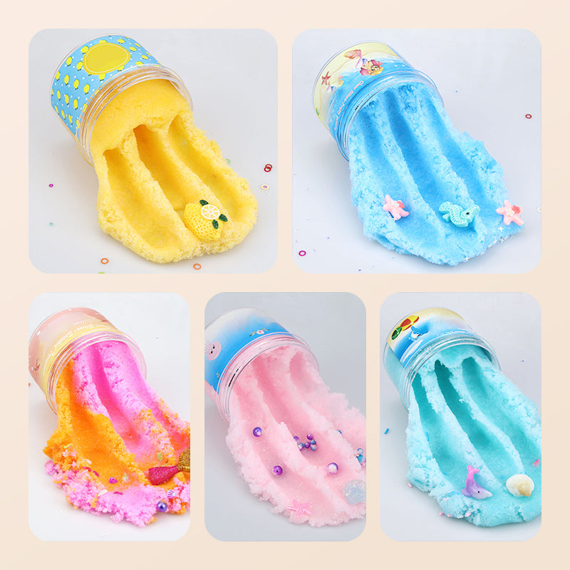 Arenzza fluffy cloud slime with cute charms, soft and non-sticky, ideal for kids' toys and gift collections.