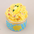 Arenzza fluffy cloud slime with cute charms, soft and non-sticky, in a clear container showcasing the colorful, playful slime toy.
