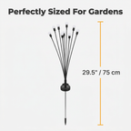 A diagram showing the 9-dimensional size specifications of Arenzza SolarLight solar-powered garden lights.
