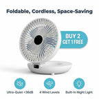 Arenzza EasyBreeze™ portable cooling unit with integrated night light, showing a sleek device with adjustable vents and LED illumination.