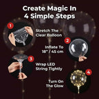 A set of LED decorative party balloons in five numbered shapes, illuminated with colorful lights for celebration.