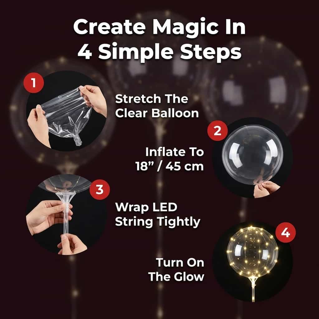 A set of LED decorative party balloons in five numbered shapes, illuminated with colorful lights for celebration.