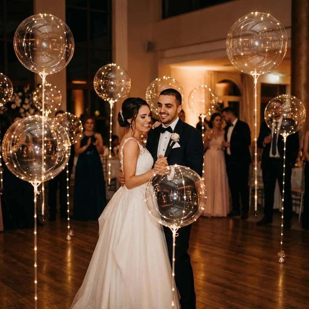 A vibrant scene with Arenzza LED decorative party balloons used for celebration and festive decoration in a lively event setting.