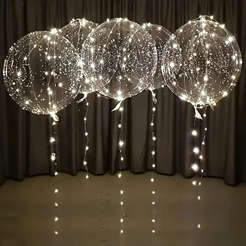 Colorful LED decorative party balloons by Arenzza, glowing with vibrant lights, perfect for celebrations and festive events.