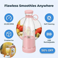 Arenzza portable travel blender blending ice and fruit inside a compact, sleek device perfect for on-the-go smoothies.