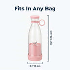 Arenzza portable travel blender with 9-dimension size diagram, showcasing compact design for blending ice and fruit on the go.