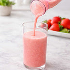 Arenzza portable travel blender blending ice and fruit inside a compact, lightweight device perfect for on-the-go smoothies.