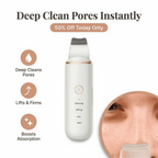Arenzza SonicClean™ ultrasonic skin cleanser device with a sleek design, ready for use on facial skin for deep cleansing.