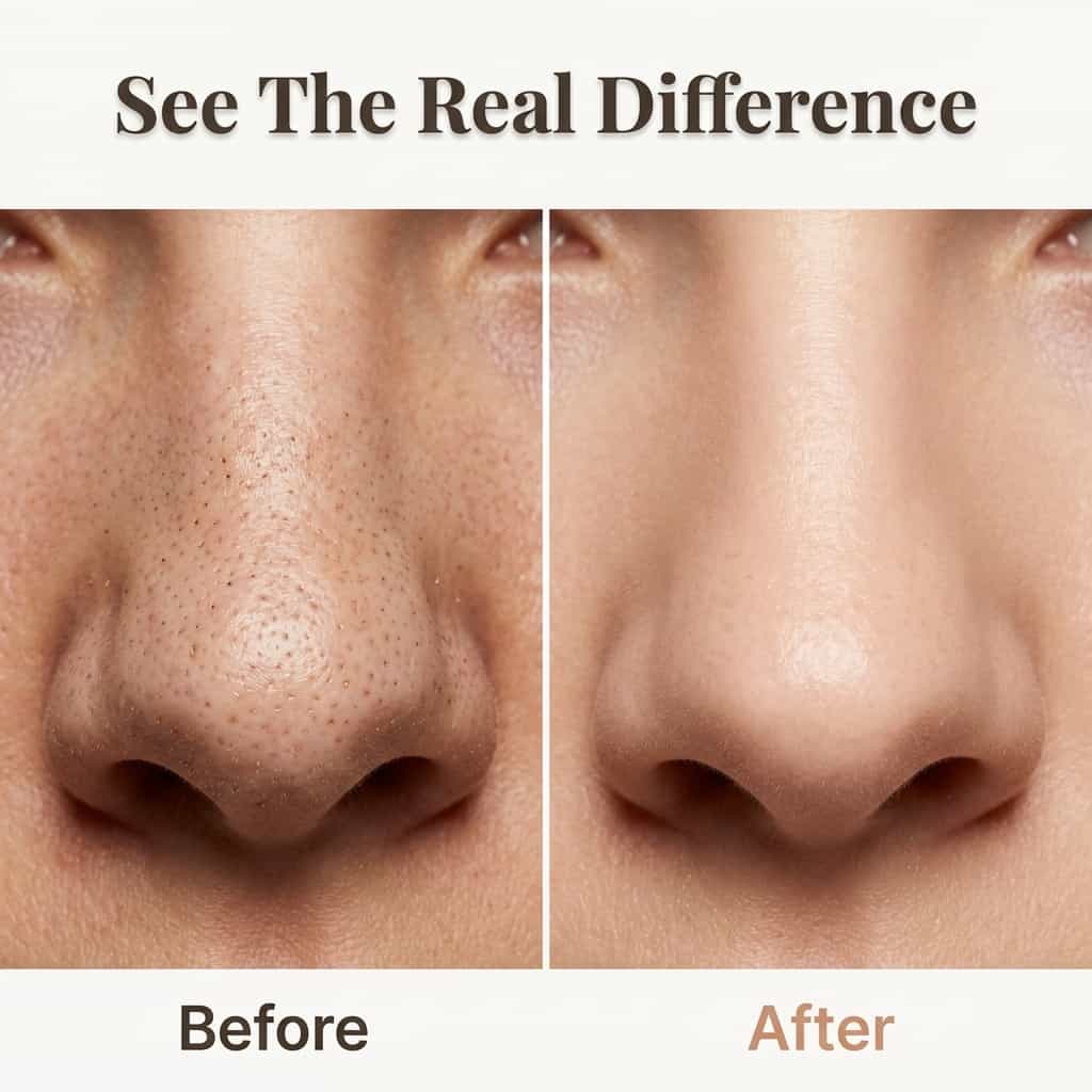 A before and after split image of the Arenzza SonicClean™ ultrasonic skin cleanser showing improved skin clarity and smoothness.