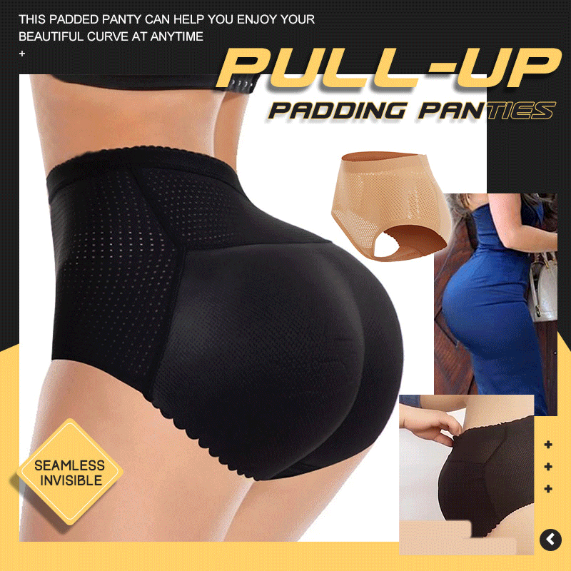 A pair of Arenzza women’s pull-up padding panties in black and nude, showcasing comfortable underwear with added padding.