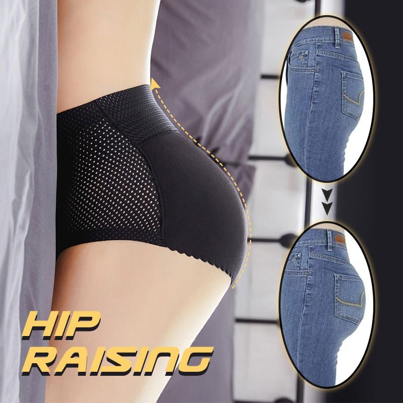 A pair of Arenzza women's pull-up padding panties in black and nude, soft fabric, designed for comfort and shaping.