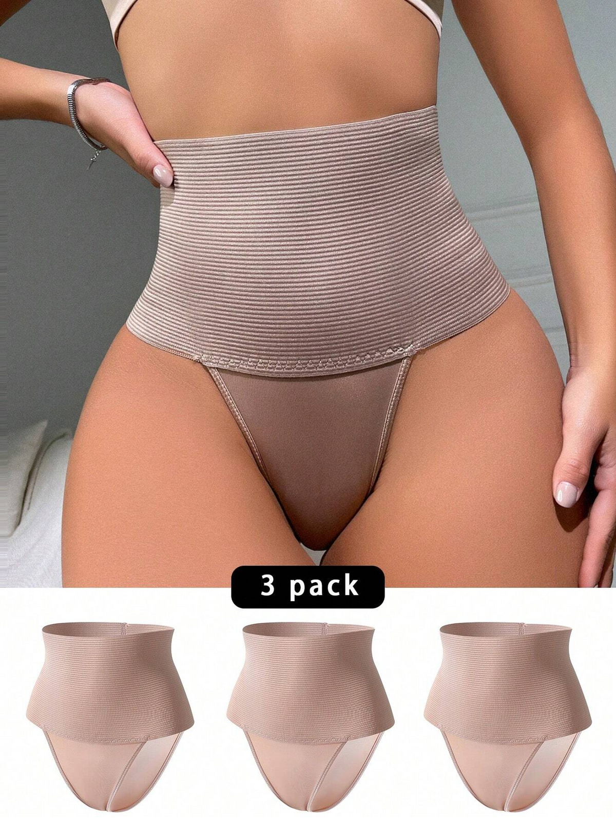 A pair of Arenzza high waist flat belly shaping slimming women's underwear with seamless design and firm control.