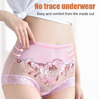 A pair of high waist lace embroidered women's underwear from Arenzza with intricate floral lace details.