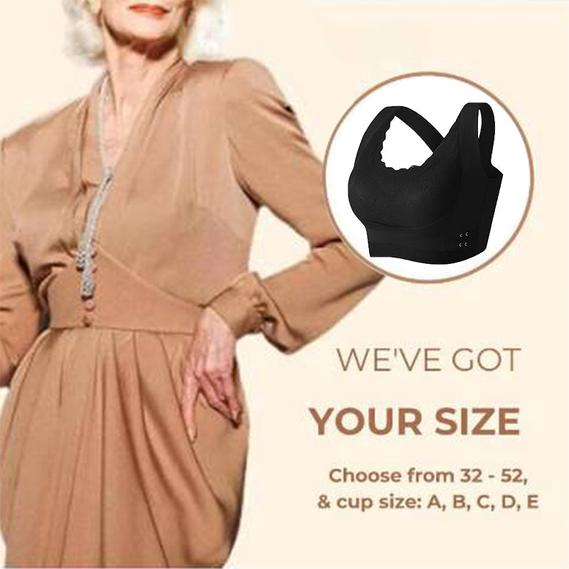 Aarenza women's lace bra with front cross design, side buckle, and comfortable fit, showcasing the intricate lace details.