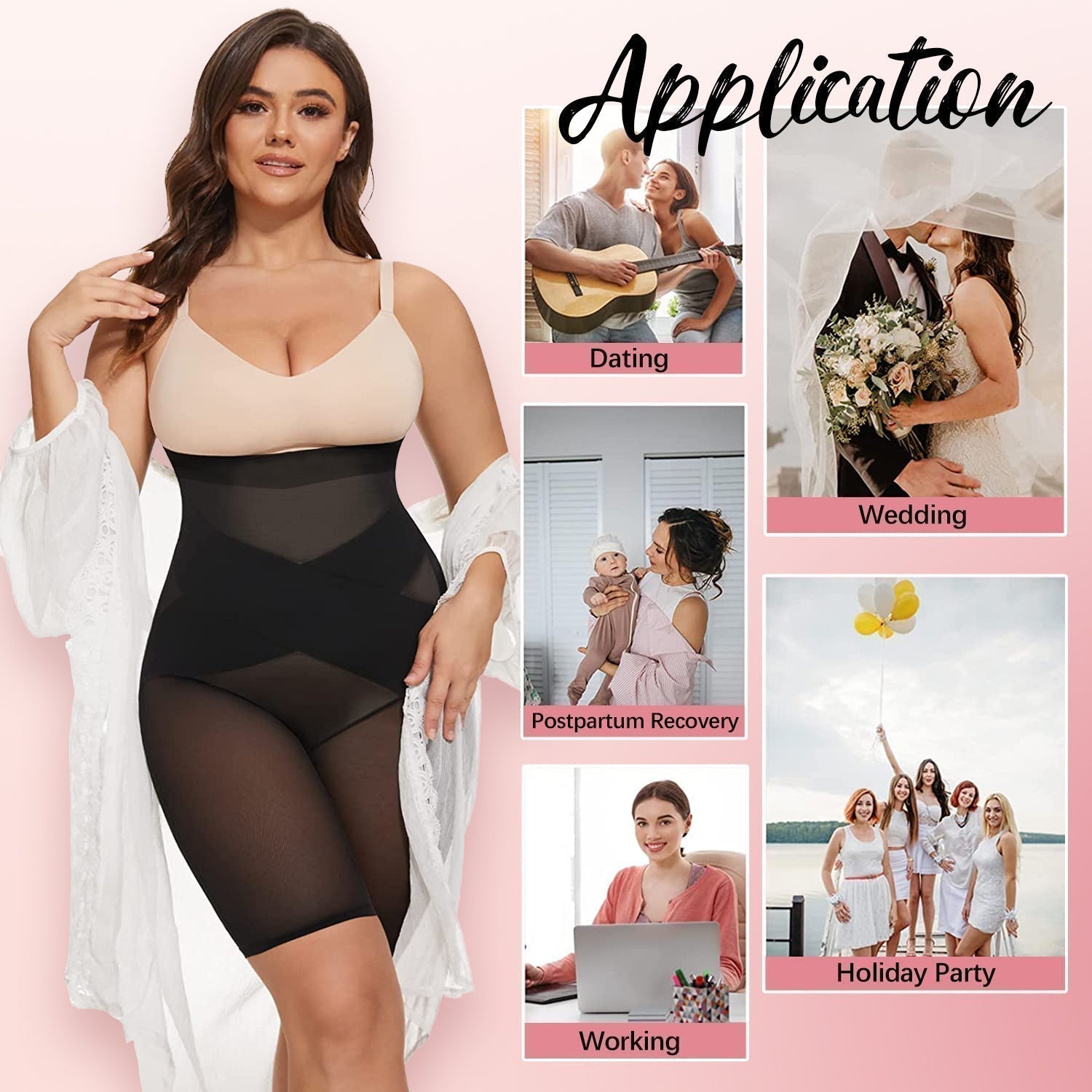 Aarenzza women's high-waisted cross compression shapewear underwear in black, designed to shape and smooth the waist area.