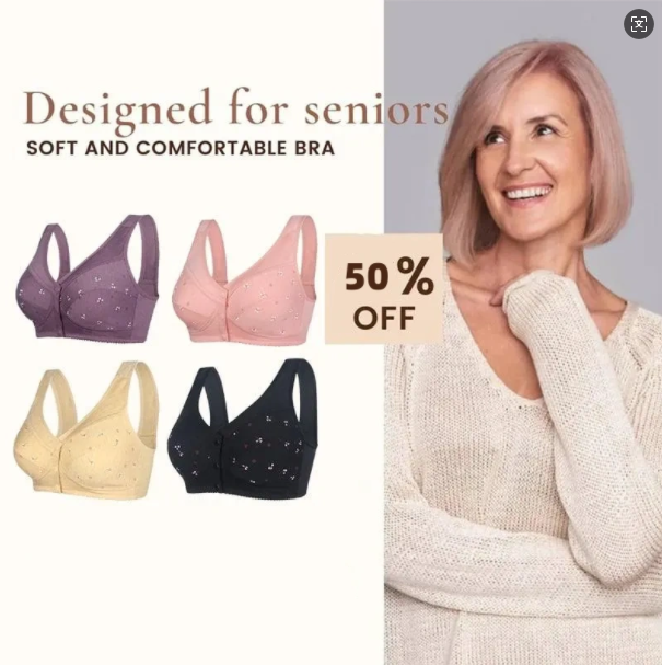 Aarenza senior front closure cotton bras, set of three, comfortable women's underwear with supportive design and breathable fabric.