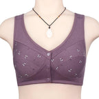 Three packs of Arenzza senior front closure cotton bras for women, showing soft, comfortable fabric and front closure design.