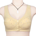 Three packs of Arenzza women's senior front closure cotton bras, comfortable and breathable undergarments for everyday wear.