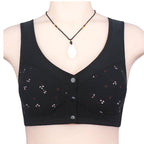 Three Arenzza senior front closure cotton bras in white, featuring soft fabric and comfortable design, displayed together.