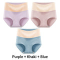 Three pairs of Arenzza women's high waisted breathable antibacterial soft underwear, displayed flat on a white background.