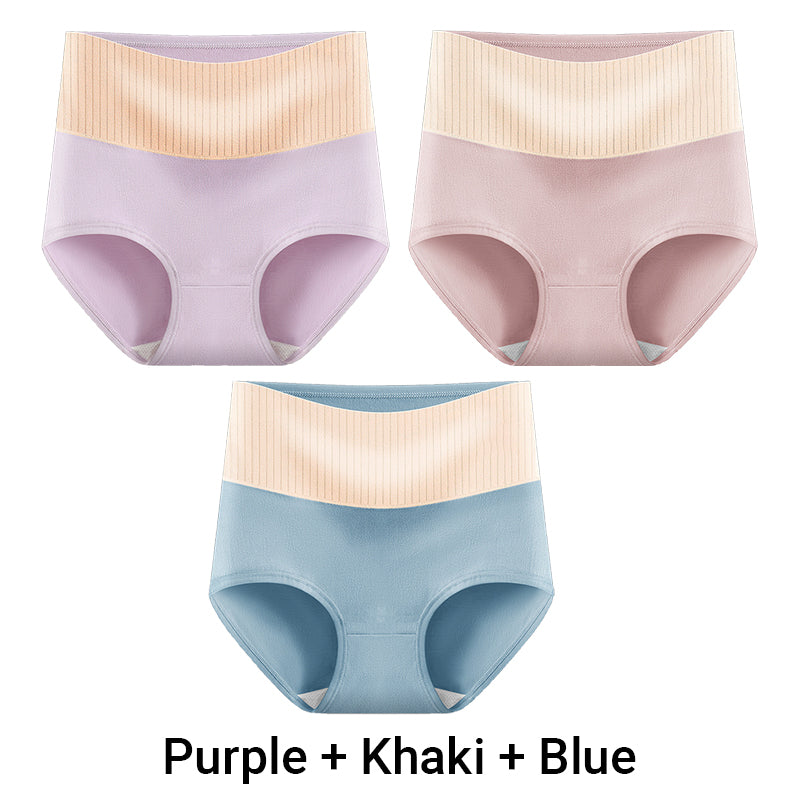 Three pairs of Arenzza women's high waisted breathable antibacterial soft underwear, displayed flat on a white background.