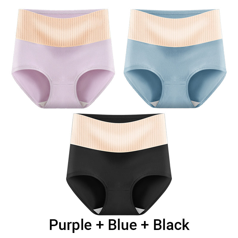 Three pairs of Arenzza women's high-waisted breathable antibacterial soft underwear displayed in a neat arrangement.