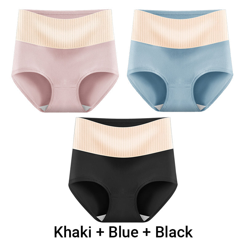 Three pairs of Arenzza women's high-waisted breathable antibacterial soft underwear laid out, featuring comfortable and stylish design.