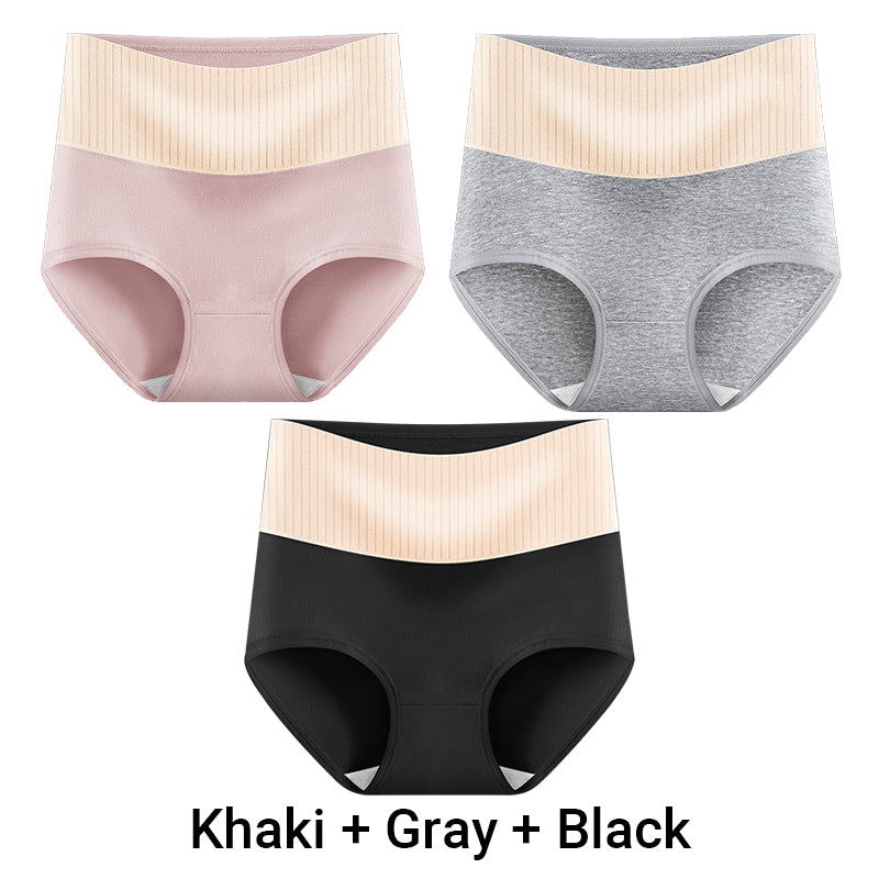 Three pairs of Arenzza women's high-waisted breathable antibacterial soft underwear displayed on a flat surface.