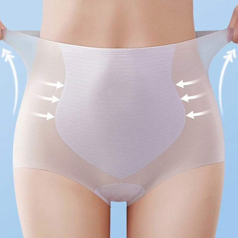 A pair of high waisted seamless elastic hip lifting panties by Arenzza, shown on a model highlighting the snug fit and smooth fabric.