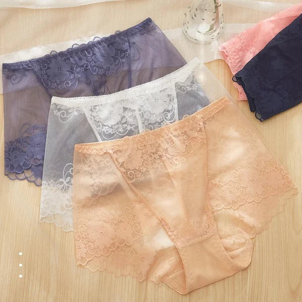 A pair of women’s silk lace handmade panties by Arenzza, featuring delicate lace details and soft silk fabric for comfort and style.