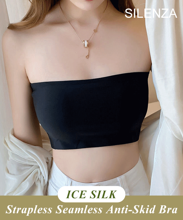 Aarenza women's strapless ice silk seamless anti-skid bra, shown in a close-up image highlighting its comfortable, smooth fabric and fit.