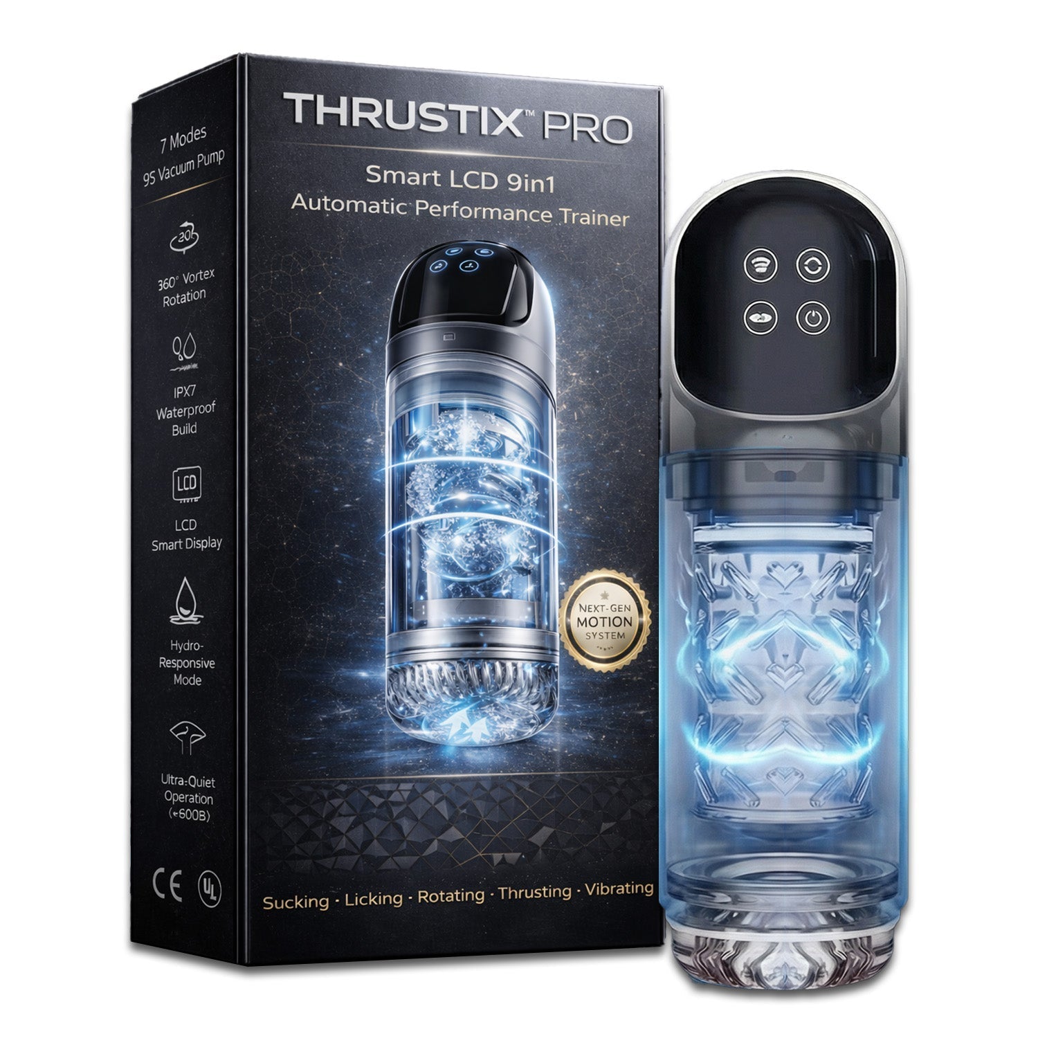 Aurenza Shop Thrustix™ Pro 9-in-1 smart LCD performance trainer with adjustable settings and modern design.