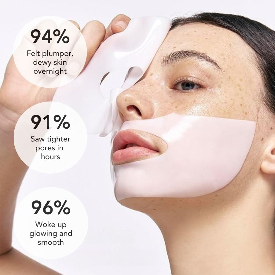 Aurenza Pink Deep Collagen Gel Mask showing its smooth pink surface and soothing, hydrating texture for skincare.