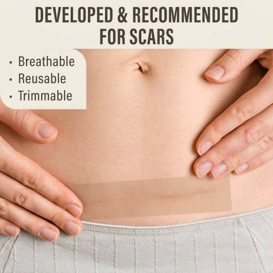 Aurenza DermaShield™ Pro Scar Matrix device with a sterile, transparent silicone sheet designed for scar treatment.