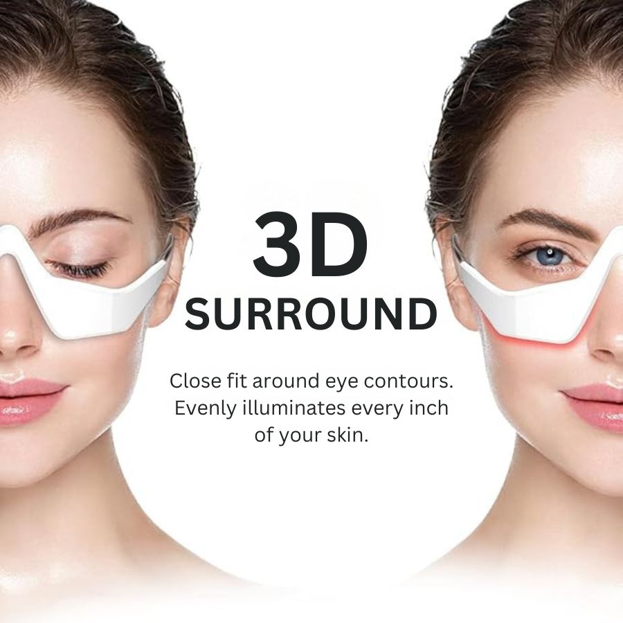 Aurenza Shop LumiLift™ Eye Perfector device emitting red light for under-eye skincare and anti-aging therapy.