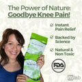 A close-up of FlexiKnee™️ natural knee pain patches applied to a knee, showing their discreet, skin-friendly design.
