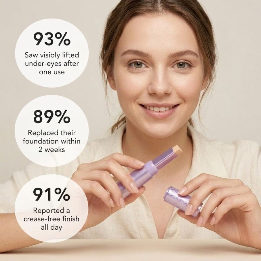 Aurenza Shop Stick Energy Duo concealer stick with brush, showcasing the product with the concealer and applicator in a sleek design.