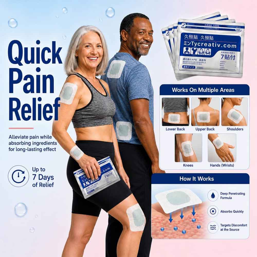 Japanese pain patches by Aurenza Shop with high absorption glucosamine, chondroitin, and herbal ingredients for pain relief.