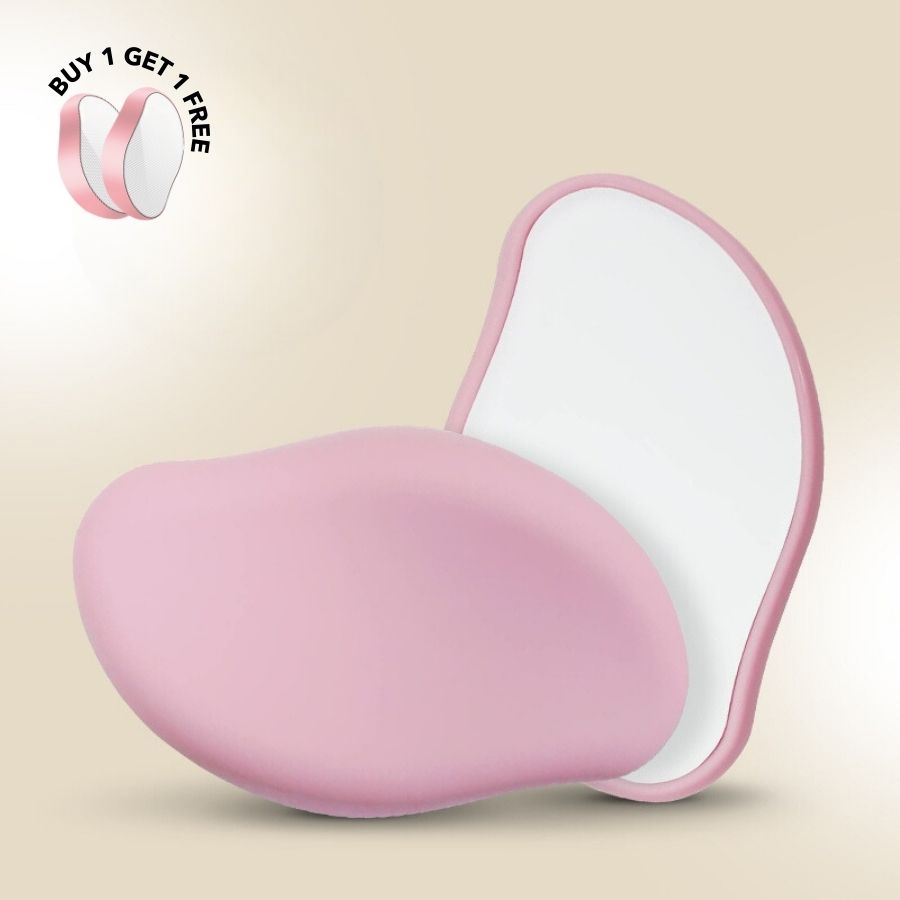 Aurenza Shop reusable crystal hair remover showing the compact handheld device and its crystal surface for hair removal.