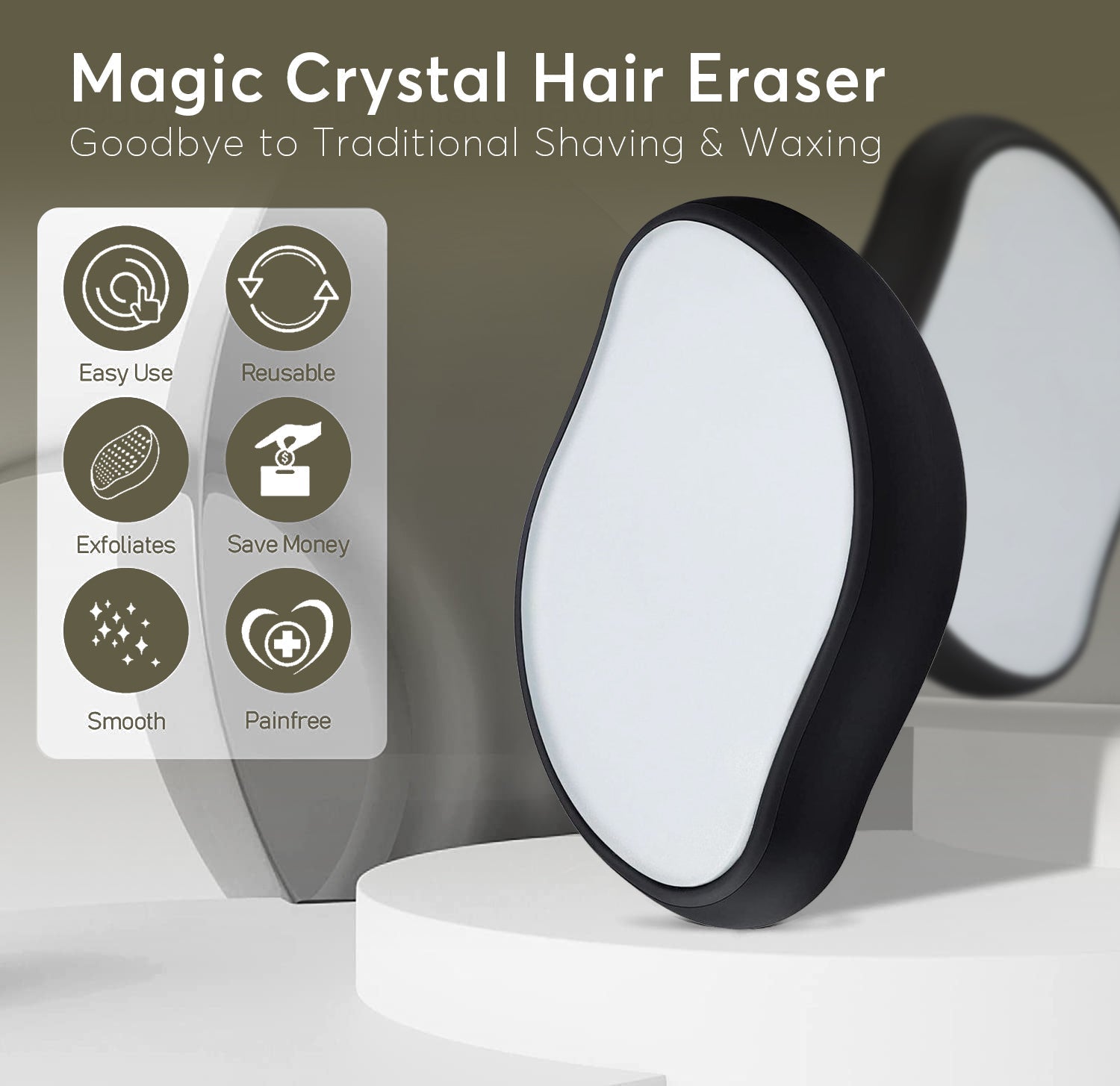 Reusable crystal hair remover from Aurenza Shop, showing the sleek, handheld device used for gentle hair removal.