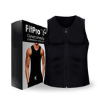 Aurenza FitPRO Gynecomastia Reduction Compression Vest worn on a man, showing the snug fit and supportive design for chest compression.