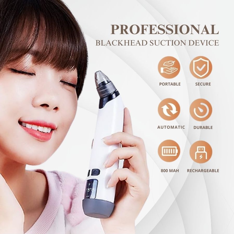 Aurenza Shop blackhead remover pore vacuum cleaner with a sleek black design and a cleaning nozzle on a white background.