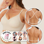 A beige SkinHaven VersaForm seamless bra by Aurenza Shop, featuring smooth, wire-free design and adjustable straps.