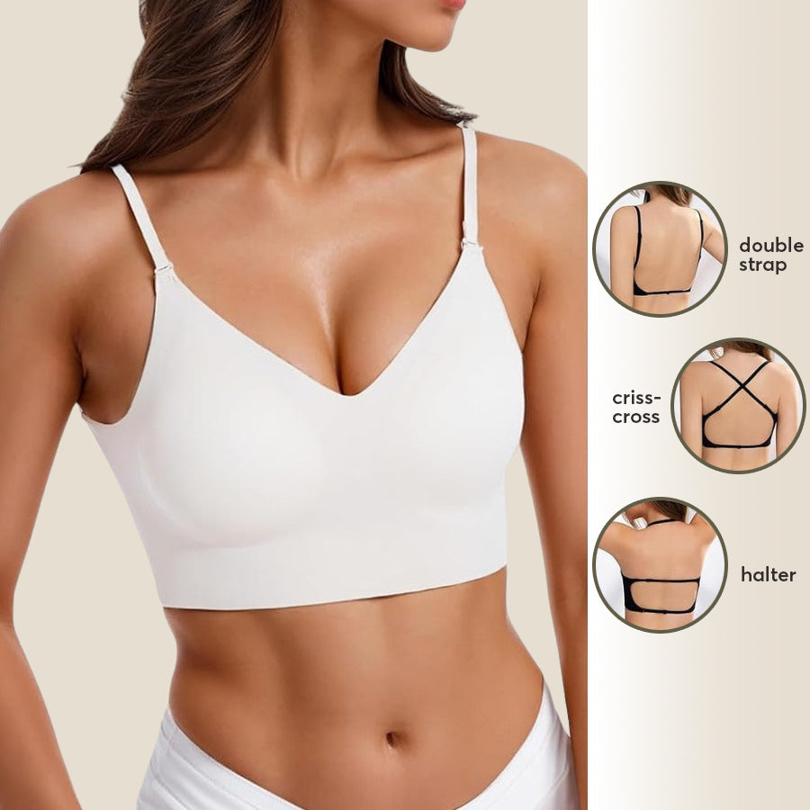 Aurenza Shop SkinHaven VersaForm seamless bra with smooth, contouring cups and adjustable straps on a neutral background.