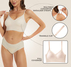 A woman wearing the SkinHaven VersaForm Seamless Bra by Aurenza Shop, showcasing its smooth, comfortable fit and seamless design.