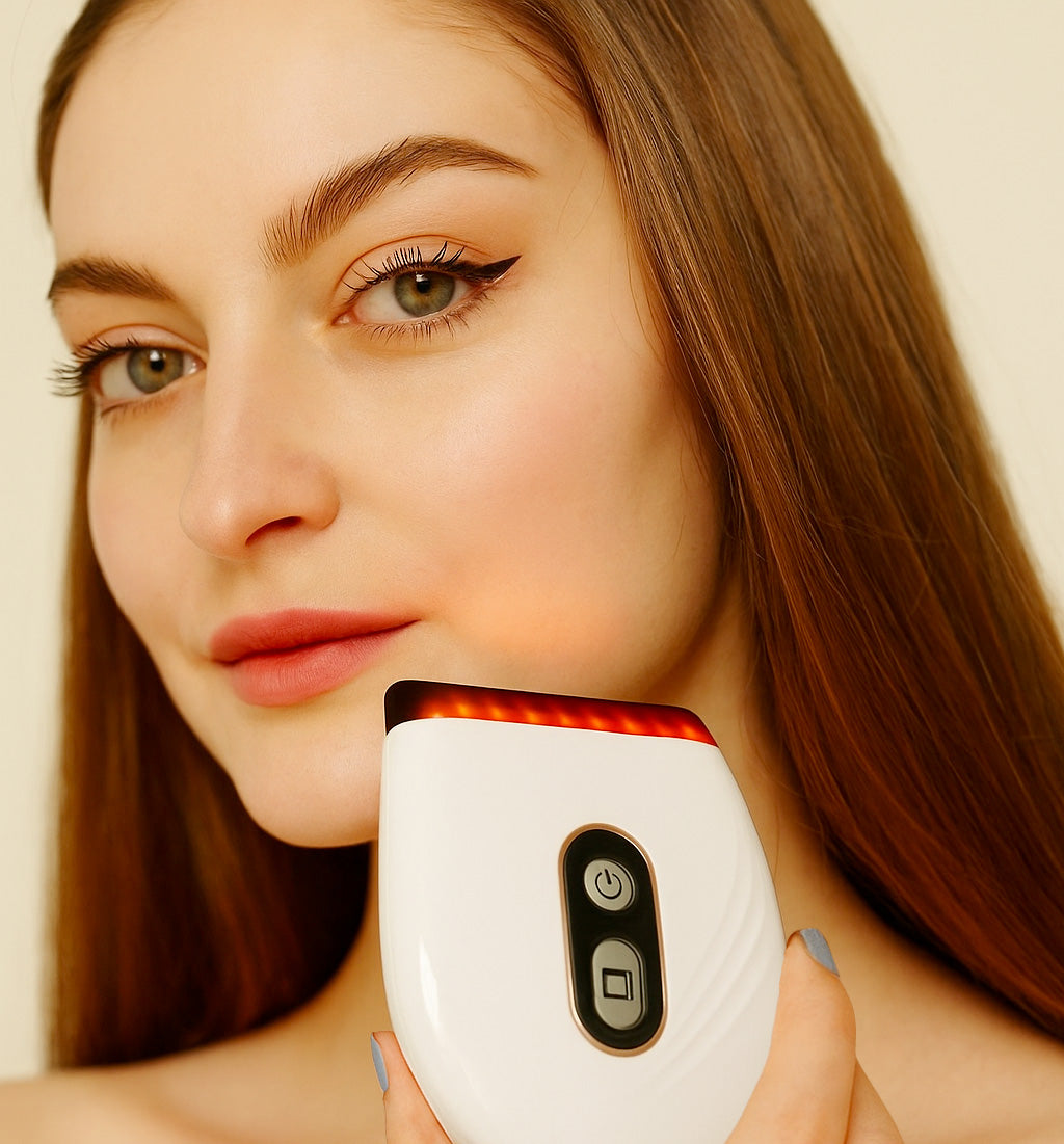 Aurenza RadianceLift Pro 3-in-1 anti-aging sculptor device with sleek design and multiple treatment heads for facial rejuvenation.