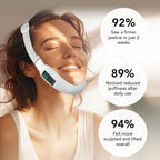 Aurenza Smart Face Sculpting Device with 8 modes for double chin reduction and jawline definition, showing the device in use.