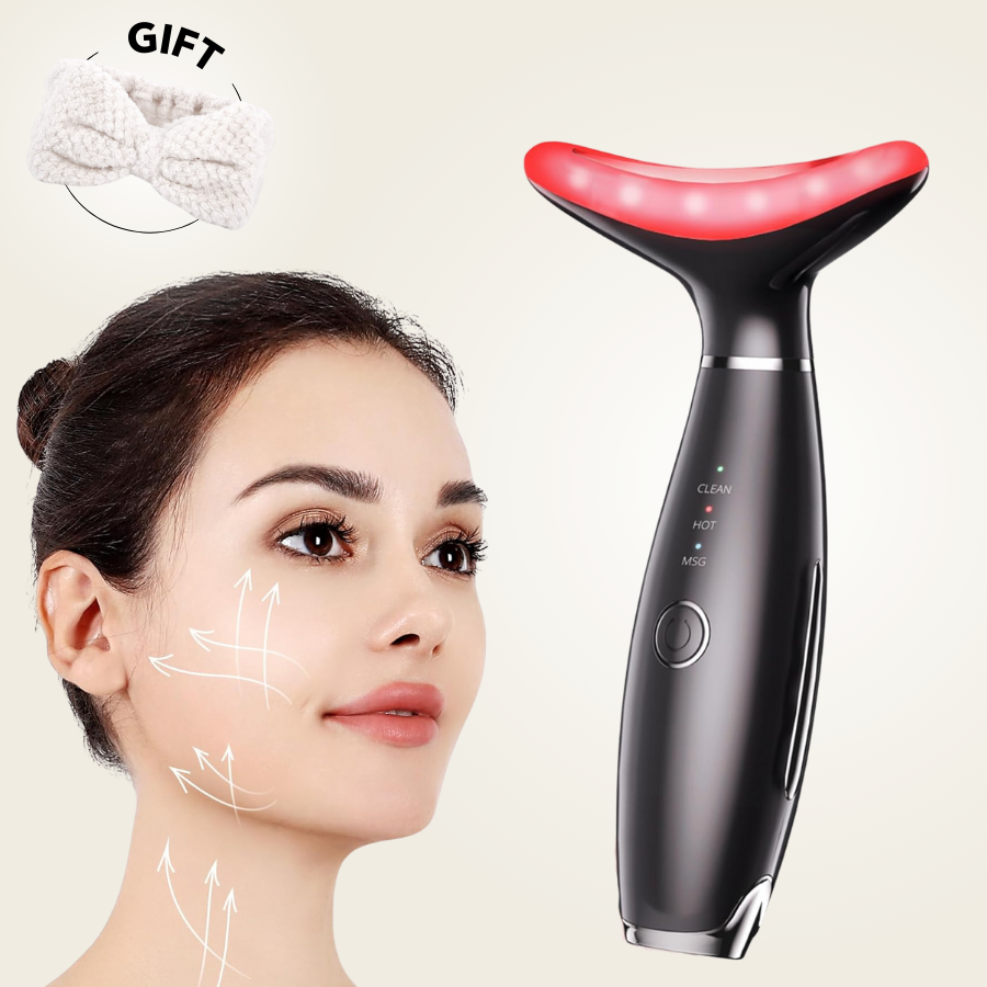 Aurenza 7-in-1 facial toning and rejuvenation galvanic sculptor with multiple treatment heads and digital display screen.
